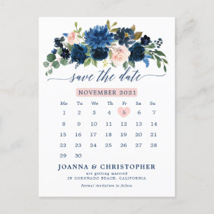 Carte Postale Faire-part Marine Bleu rose rose rose Botanique Enregistrer l