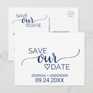 Carte Postale Faire-part Marine Bleu Simple Calligraphie Mariage Enregistre