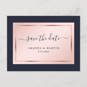 Carte Postale Faire-part Marine Blue Blush Rose Gold Wedding Enregistrer La