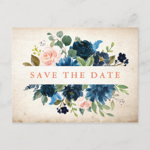 Carte Postale Faire-part Marine Blue Blush Rose Rustic Boho Enregistrer la 