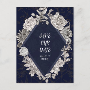Carte Postale Faire-part Marine Blue Diamond Fleurs Vintages Enregistrer la