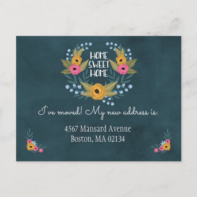 Carte Postale Faire-part Marine Blue Floral Changement d'adresse (Devant)