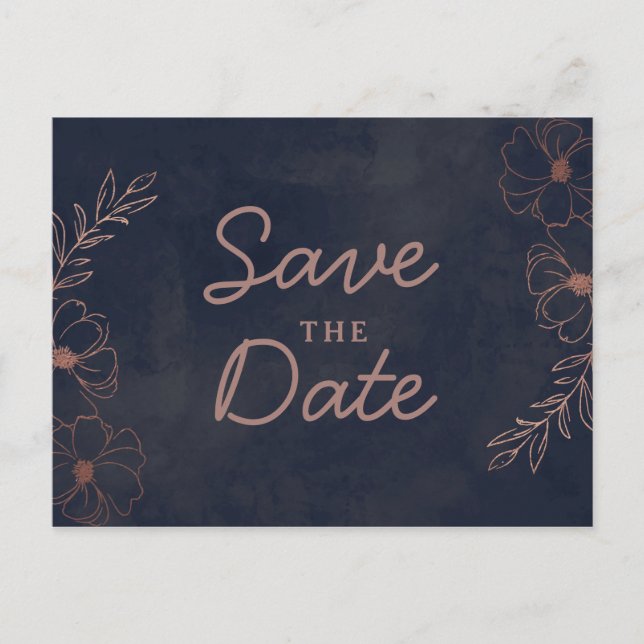 Carte Postale Faire-part Marine Blue & Rose Gold Foil Rustique Enregistrer  (Devant)