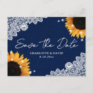 Carte Postale Faire-part Marine Blue Sunflower Dentelle mariage Enregistrer