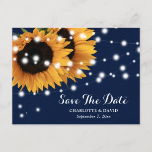 Carte Postale Faire-part Marine Blue Sunflower Wedding Enregistrer La Date 