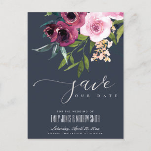 CARTE POSTALE FAIRE-PART MARINE BURGUNDY BURGUNDY FLORAL BUNCH ENREGISTRER 