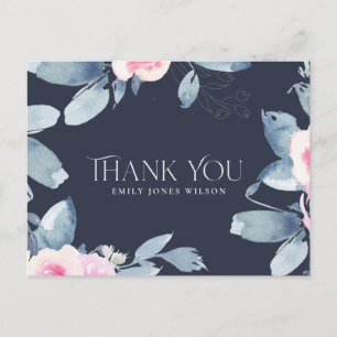 CARTE POSTALE FAIRE-PART MARINE ROSE BLEU FLORAL POUR TOUS ÂGES ANNIVERSAIR