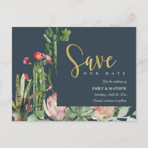 CARTE POSTALE FAIRE-PART MARINE ROSE FLORALE DÉSERT CACTI FAUNA SAUVER LA D