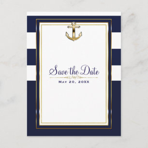 Carte Postale Faire-part Marine White & Gold Ancre Nautique Enregistrer la 