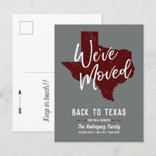 Carte Postale Faire-part Maroon We ve Moved - Texas