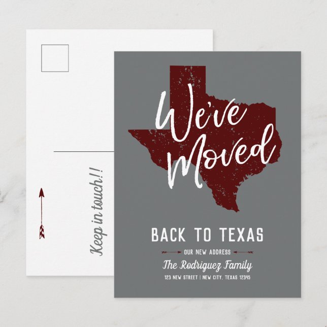 Carte Postale Faire-part Maroon We ve Moved - Texas (Devant / Derrière)