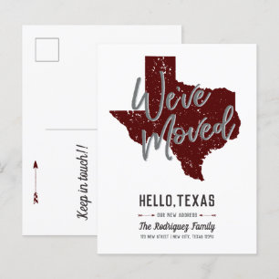 Carte Postale Faire-part Maroon We ve Moved - Texas
