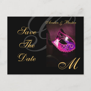 Carte Postale Faire-part Mascarade rose Masquerade Masque Enregistrer la da