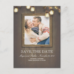 Carte Postale Faire-part Mason Jar Lights Rustic Wood Photo Enregistrer La 