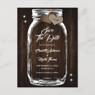 Carte Postale Faire-part Mason Jar Rustic Bois Burlap Mariage Enregistrer L