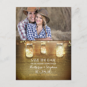 Carte Postale Faire-part Mason Jar String Lights Rustic Photo Enregistrer l