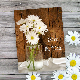 Carte Postale Faire-part Mason Jar White Daisies Nacre Mariage Enregistrer