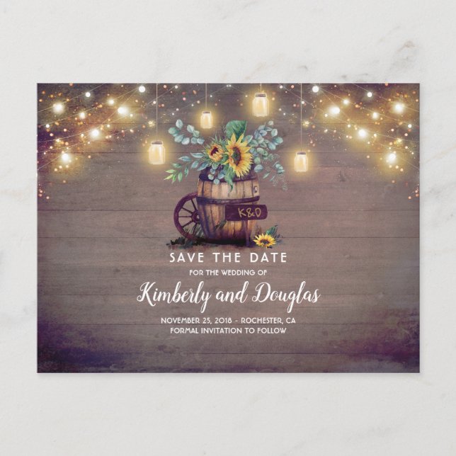 Carte Postale Faire-part Mason Jars et Sunflower Rustic Fall Enregistrer la (Devant)