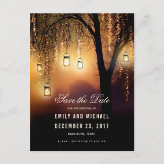 Carte Postale Faire-part Mason Jars String Lights Elegant enregistrer la da