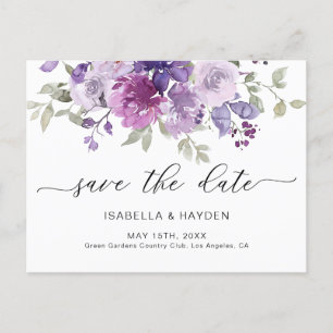 Carte Postale Faire-part Mauve Lilac Purple Floral Aquarelle Enregistrer La