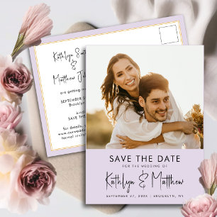 Carte Postale Faire-part Mauve Purple Photo Moderne Mariage Enregistrer La 