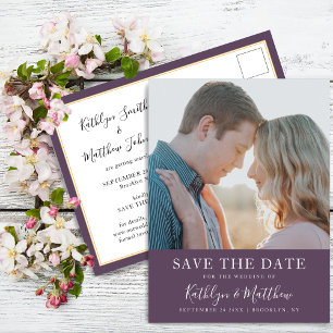 Carte Postale Faire-part Mauve Typographie moderne Simple Mariage photo
