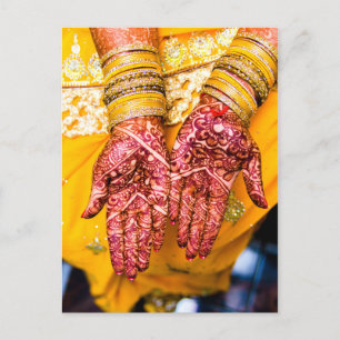 Carte Postale Faire-part Mehndi Henna Rouge Jaune Célébration Tradition