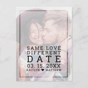 Carte Postale Faire-part Même amour Différente Date Faded Photo Typographie