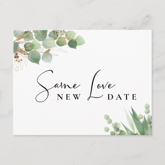 Carte Postale Faire-part Même Amour Nouveau Date Eucalyptus Mariage d'aquar (Devant)