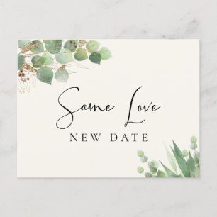 Carte Postale Faire-part Même Amour Nouvelle Date Crème Eucalyptus Mariage