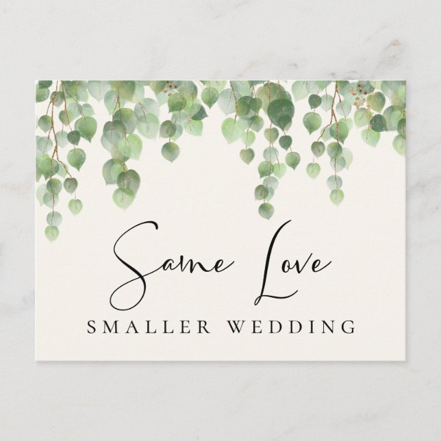 Carte Postale Faire-part Même Amour Plus Petit Mariage Eucalyptus Vert (Devant)
