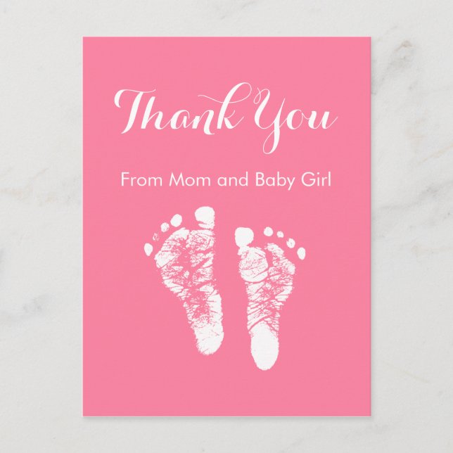 Carte Postale Faire-part Merci Bébé Fille Mignonne Empreintes de Pieds Nouv (Devant)