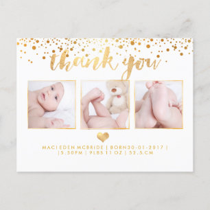 Carte Postale Faire-part Merci de Baby shower PixDezines/or Faux éblouissan