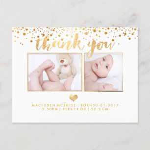 Carte Postale Faire-part Merci de Baby shower PixDezines/or Faux éblouissan