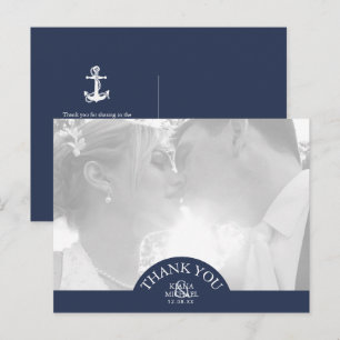 Carte Postale Faire-part Merci de Mariage d'Ancre Blue Wave ID836