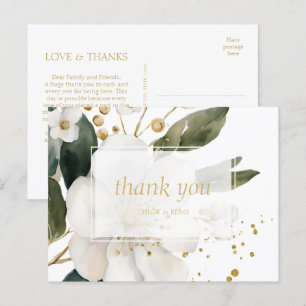 Carte Postale Faire-part Merci Mariage à aquarelle florale
