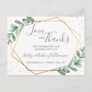 Carte Postale Faire-part Merci Mariage Eucalyptus Géométrique Gold Foil