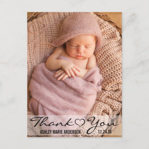 Carte Postale Faire-part Merci Nouveau Bébé Photo Moderne Cœur