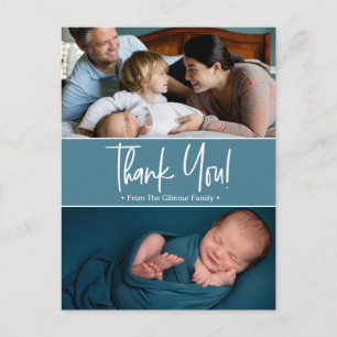 Carte Postale Faire-part Merci personnalisé Bleu Deuxième bébé photo naissa