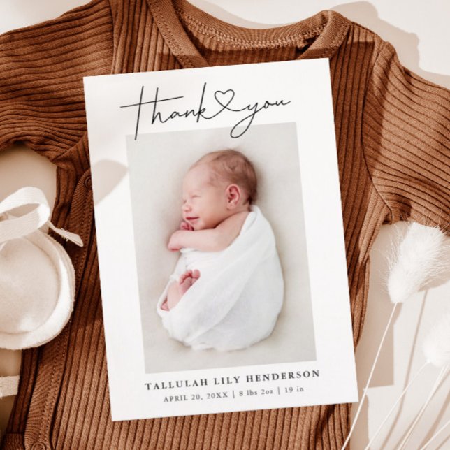 Carte Postale Faire-part Merci photo bébé Coeur Naissance moderne (Créateur téléchargé)