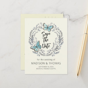 Carte Postale Faire-part Mercredi Papillon Verte Wreath Enregistrer La Date