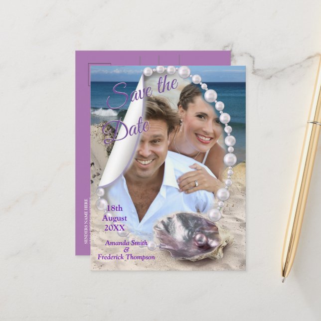 Carte Postale Faire-part Mère des perles fusionnées comme des perles liquid (Devant/Arrière en situation)