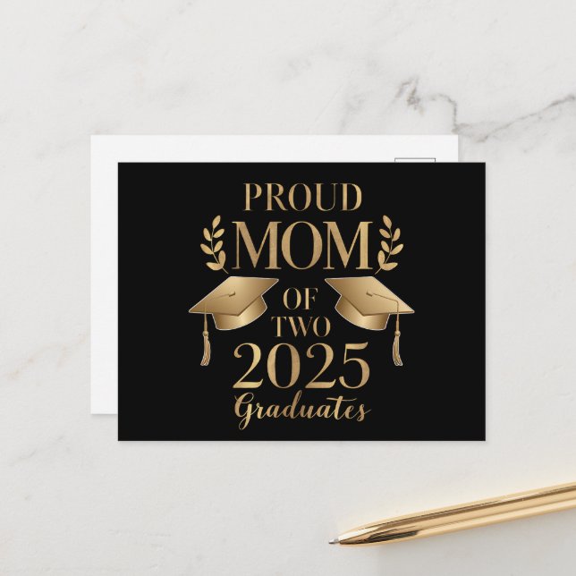 Carte Postale Faire-part Mère fière de deux diplômés 2025 Diplômés jumeaux (Devant/Arrière en situation)