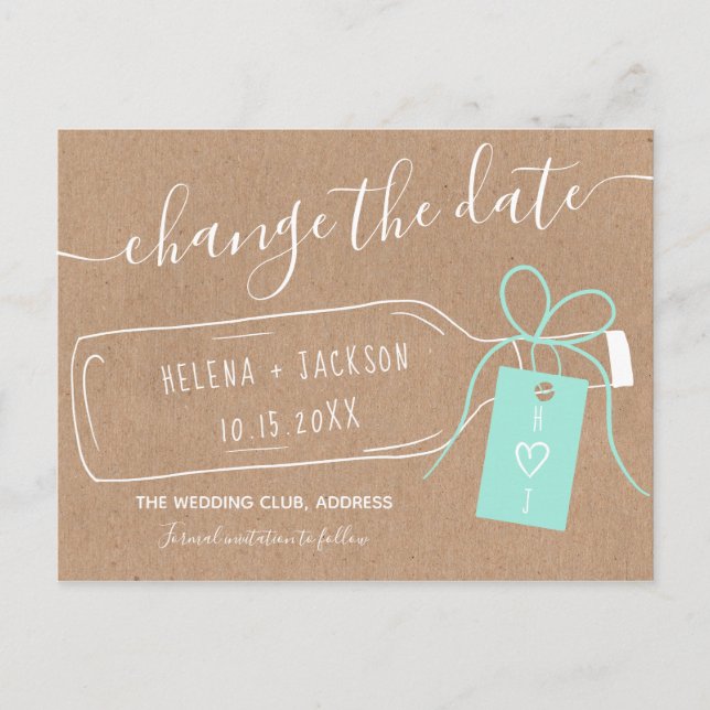 Carte Postale Faire-part message de bouteille Boho kraft script changer la  (Devant)