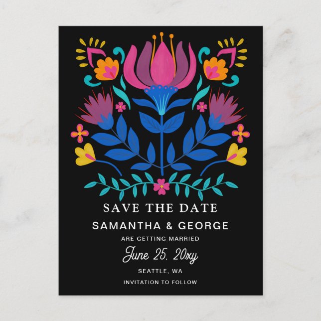 Carte Postale Faire-part Mexican Floral Fiesta Enregistrer La Date (Devant)