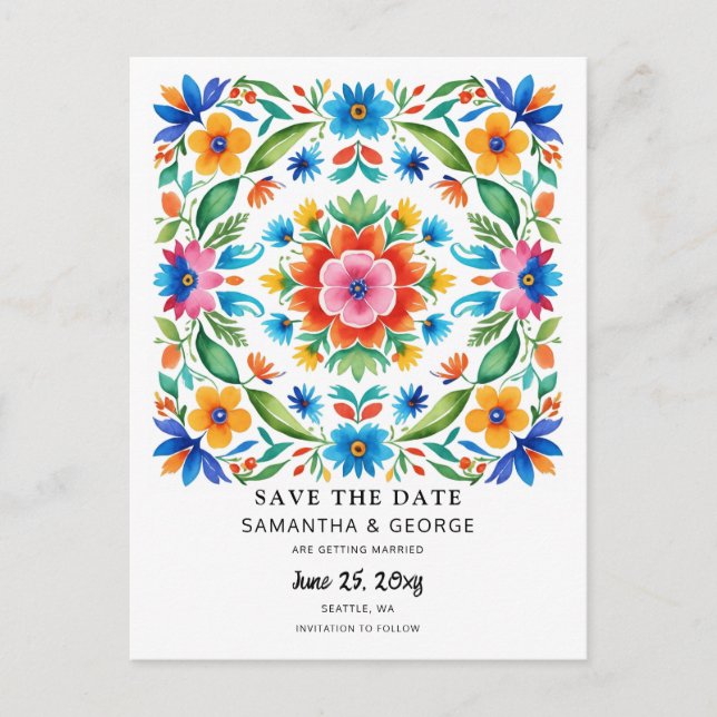 Carte Postale Faire-part Mexican Floral Fiesta Enregistrez La Date (Devant)