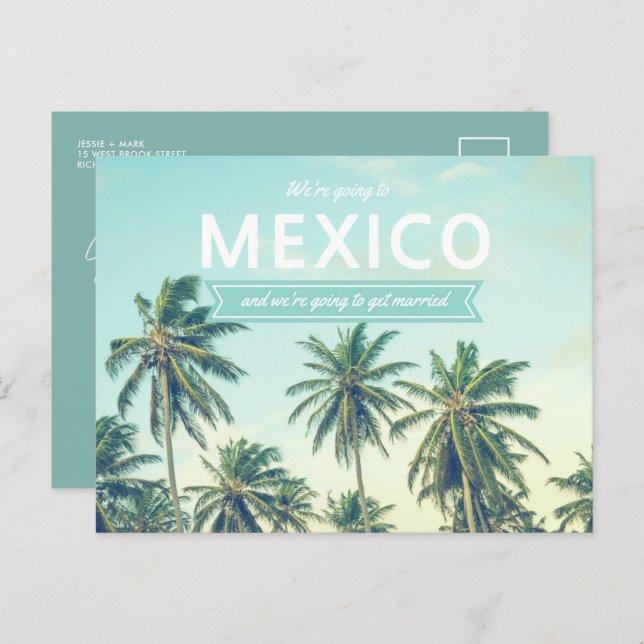 Carte Postale Faire-part Mexico Tropical Beach Wedding Save the Dates (Devant / Derrière)