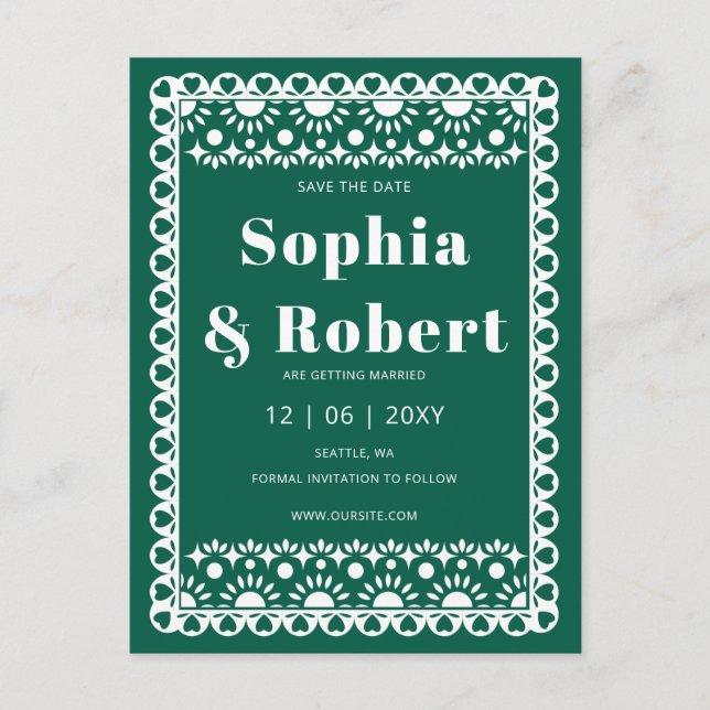 Carte Postale Faire-part Mexique Fiesta Emerald Papel Picado Enregistrer la (Devant)