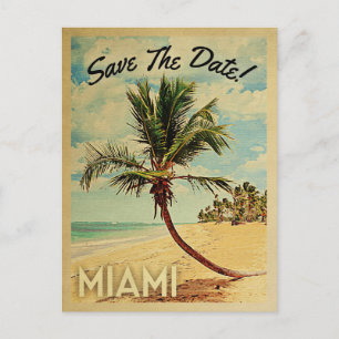 Carte Postale Faire-part Miami Enregistrer La Date Vintage Beach Palm Tree