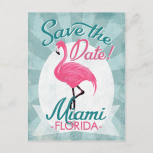 Carte Postale Faire-part Miami Sauvegarder La Date Flamant Rose